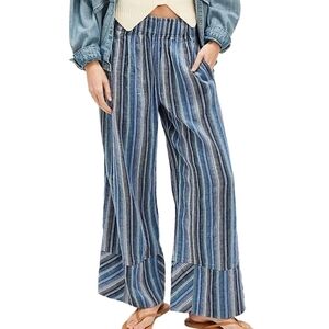 Free People Navy and Cream Wide Leg Pull Up Pants